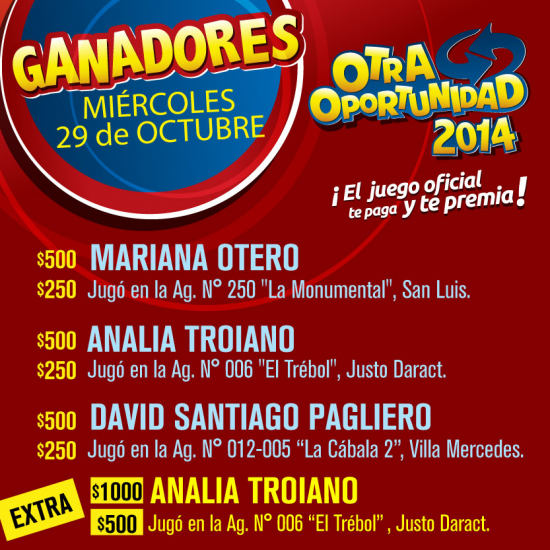 »»» Sorteo Otra Oportunidad - 29-10-2014 «««