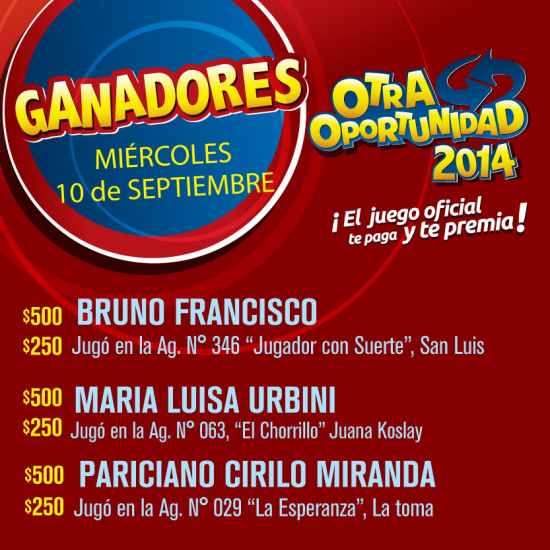 Sorteo Otra Oportunidad 10-09-2014