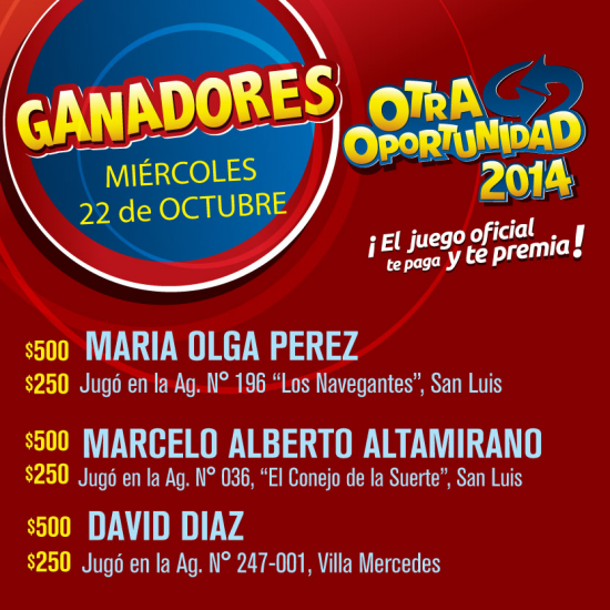 »»» Sorteo Otra Oportunidad - 22-10-2014 «««